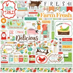 (1) 12×12 Sheet of Carta Bella Paper FARM TO TABLE Scrapbook Element Stickers