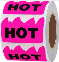 500pcs Rave Hot Stickers 2 x 1-1/5 Inch Fluorescent Red Hot Flame Fire Shape Lab