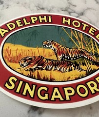 Adelphi Hotel Singapore Luggage Sticker Travel Label Tag Memorabilia Tigers