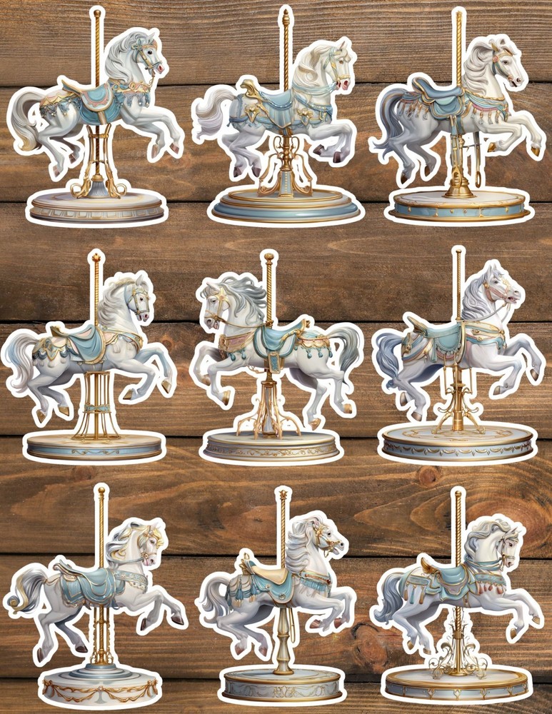 Carousel Horse Die Cut Vinyl Stickers Set Notebook Laptop WaterBottle