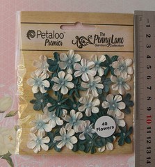 Mini Daisy Petite TEAL Mix – 40 Paper 20-22mm Pearl Centre Penny Lane Petaloo XC
