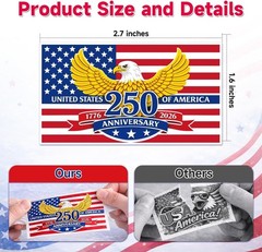 Patriotic 250th Independence Anniversary Stickers Roll American Flag Waterproof