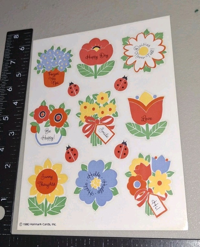 vintage Stickers,Hallmark Beautiful Flowers With Sayings 1 Sheet
