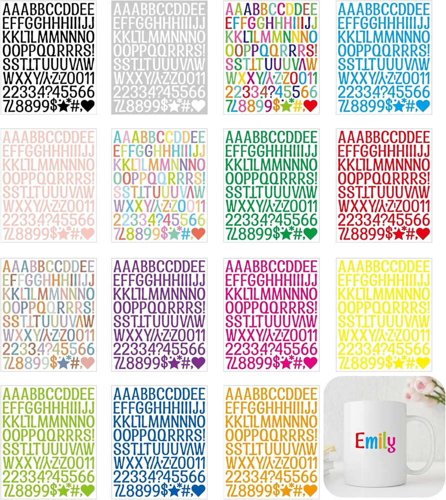 1920Pcs Letter Stickers 20 Sheets Alphabet Stickers 1 Inch Vinyl Self-Adhesive W