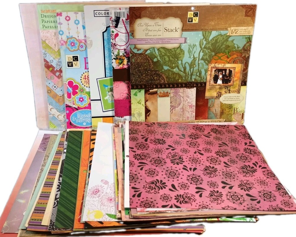 HUGE Mixed Bulk Lot sheets SCRAPBOOK PAPER Patterns CardStock Solids