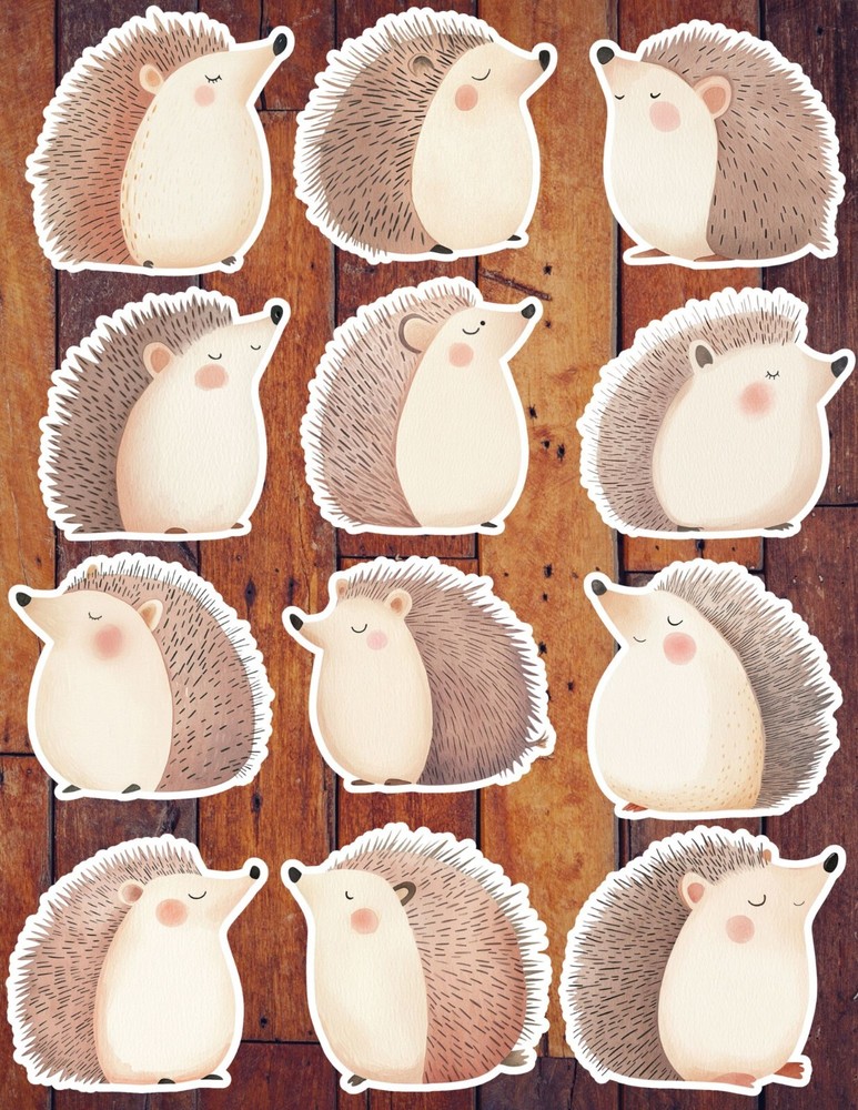 Cute Little Hedgehog Die Cut Vinyl Stickers Set Scrapbooking Laptop Waterbottle