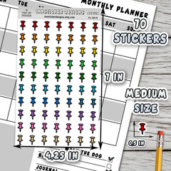 Push Pin Stickers, Mini Icon Reminder Planner stickers, Journals, Scrapbooks