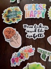 STICKERS x 12 Positive Affirmation Choose Happy You are My Sunshine Flowers 23Y5
