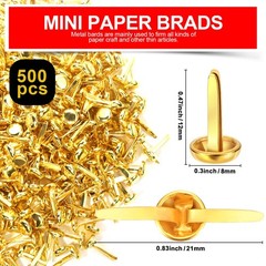 500 PCS Brads Paper Fasteners Mini Gold Brass Round Head 8mm Craft Scrapbook Pin