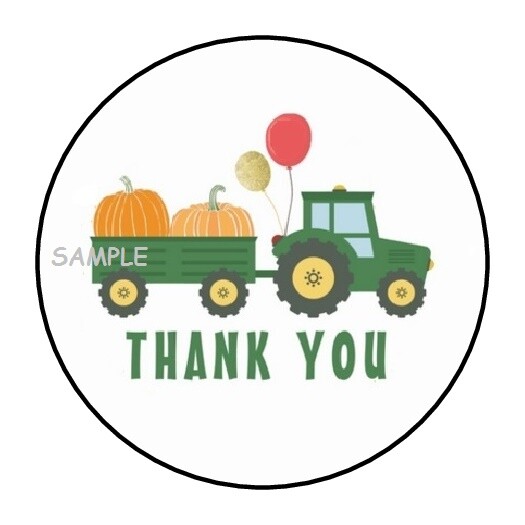 30 Green Tractor Thank You Envelope Seals Labels Stickers 1.5″ Birthday Party