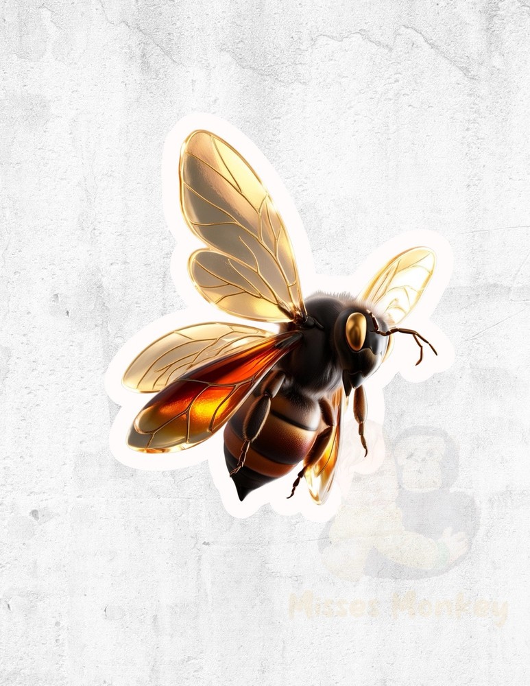 Glossy Metallic Bee Stickers – Cyber Bees – 8 Piece Set – Ranging 2-4inch