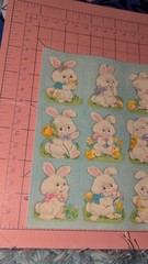 Vintage Gibson Stickers Fuzzy Bunnies Rabbits Easter 1 Sheet READ
