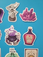 STICKERS x 10 Halloween Love Potion Witch Book Purple Crystal Vinyl Sticker HAL6