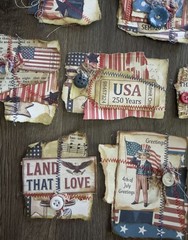 10 Junk Journal Clusters Handmade PATRIOTIC 4th July Grunge Sewn Scrappy Buttons