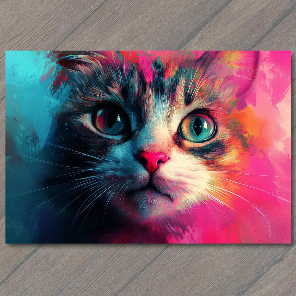 STICKER Intense Kitten Face Pink Teal Aqua Eyes Bright Neon Whiskers Color Spl