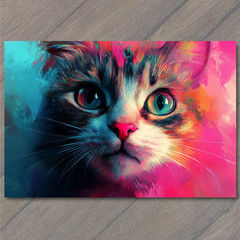 STICKER Intense Kitten Face Pink Teal Aqua Eyes Bright Neon Whiskers Color Spl