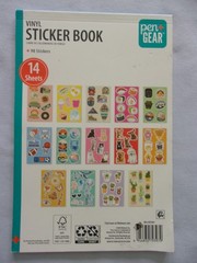 Pen & Gear Vinyl Sticker Book-98 Stickers/14 Sheets Dogs/Cats/Food/Sea etc NIP