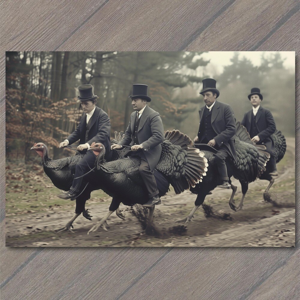 STICKER Turkey Riding Men Top Hat Old School Vibe Weird Strange Funny Race