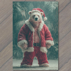 STICKER Polar Bear Santa Suit Red Coat Snow Winter Forest Christmas Joy