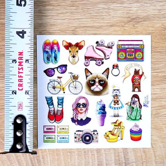 Violette Stickers – 1980s Nostalgia – 1 80s Retro Vintage Sticker Sheet – Crafts