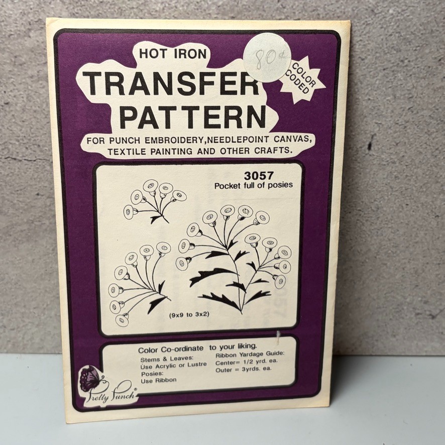 VTG MCM Transfer Pattern Hot Iron On Punch Embroidery Needle Point Floral Flower