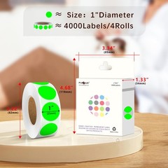 4 Rolls 4000PCS 1″ Round Fluorescent Green Circle Dot Labels for Home & Office