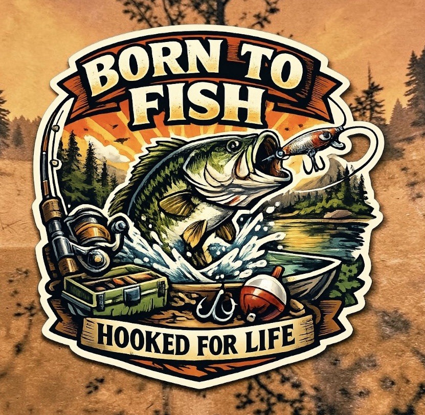 Born To Fish, Hooked For Life Sticker/Fishing