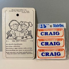 Vintage 70s & 80s BJ & Stick-Ons Property Of Craig Name Stickers