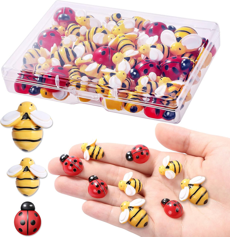 60 Pcs Tiny Resin Bees Ladybugs Decor, Including 30 Pcs Bumble Bee Embellishment
