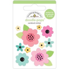 Doodlebug Stickers Doodle-Pop 3D Flower Garden Pink Blue Yellow 3D Centers Dots