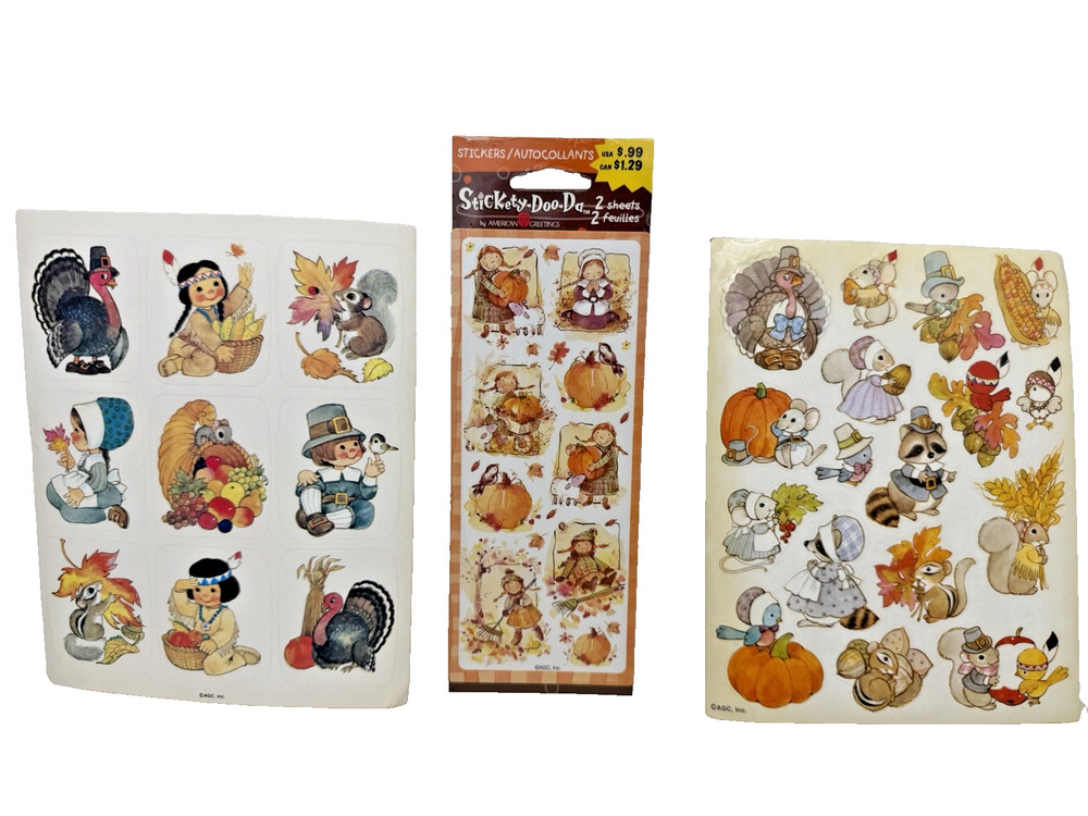 VTG American Greetings Stickety Doo Da Stickers 4 Sheets Thanksgiving Teachers