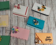 Vtg Paper Quilling Small Note Cards Handmade Ephemera Junk Journal Supplies READ