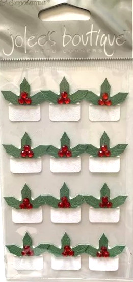PHOTO CORNERS Green Holly Red Berries Crystals Christmas Winter Jolee’s Stickers
