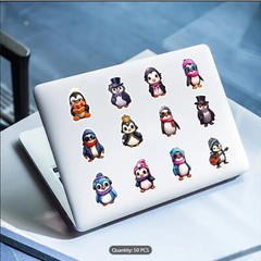 50pc CUTE PENGUIN Stickers-Christmas Fun For Everyone Laptop, Water-Bottle, Bike