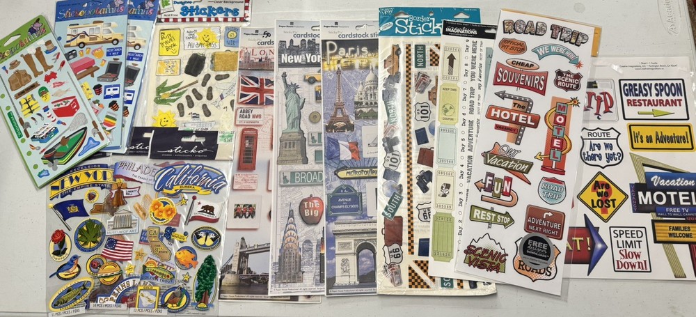Lot of 14 Scrapbook Stickers Travel Retired NYC Road Trip Stickopotamus Sticko