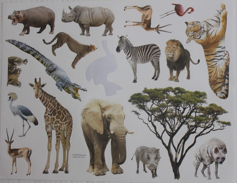 New Scrapbooking Stickers ZOO SAFARI meercat lion flamingo rhino tiger hyena