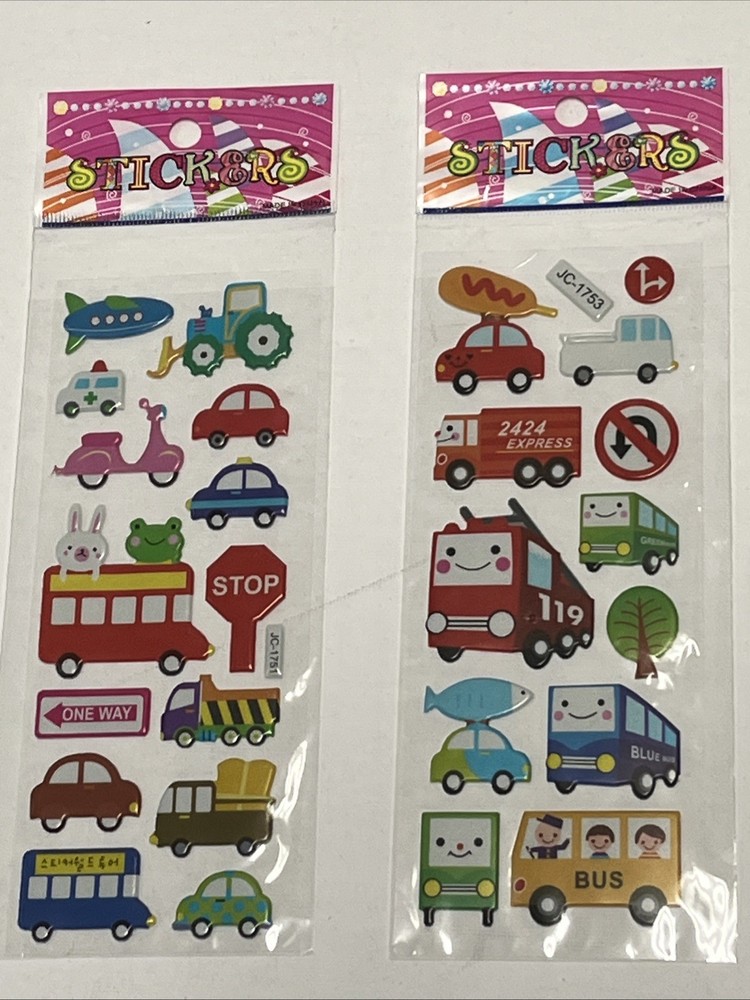 Car Tractor Truck Bus Transportation Stickers Scrapbook Craft Fun Lot of 2