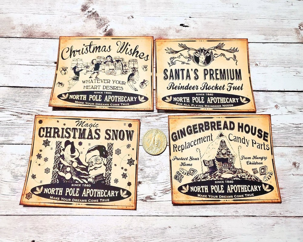4-Christmas-Primitive-Apothecary-Rustic-Farmhouse-Linen Cardstock-Label-Stickers