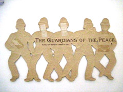 Fantastic Vintage Die Cut of Five British Peace Officers Locking Arms *