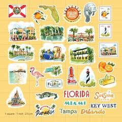 Retro Florida State Travel Stickers (31 Pieces) – Watercolor, USA-Themed, Wat…