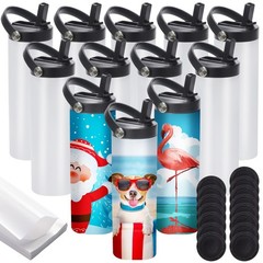 12 Pack Sublimation Tumblers Flat Edge Blanks Skinny Straight 20 oz, Stainles…