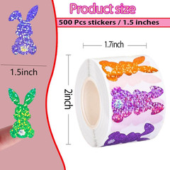 500Pcs Easter Bunny Stickers Roll – 1.5Inch Laser Shape Self-Adhesive Decals