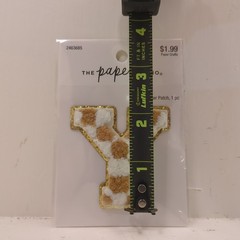 The Paper Studio Chenille Y Brown White Checker Sticker Patch Alphabet Letter