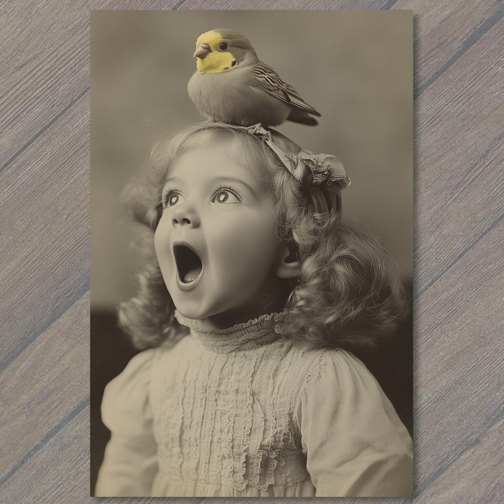 STICKER Girl Smiling Bird Joyful Cute Nostalgic Charming Retro Style Whimsica