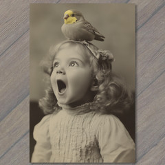 STICKER Girl Smiling Bird Joyful Cute Nostalgic Charming Retro Style Whimsica