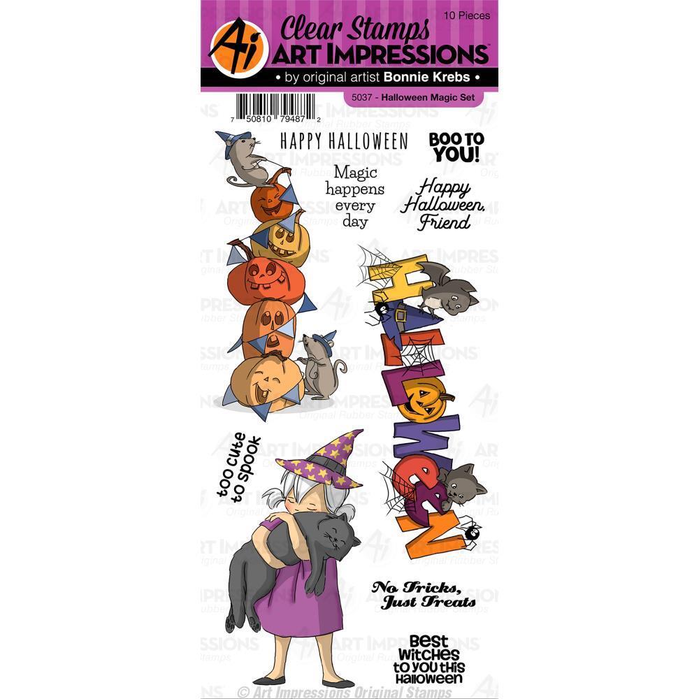 New ART IMPRESSIONS Rubber Stamp clear HALLOWEEN MAGIC set cling