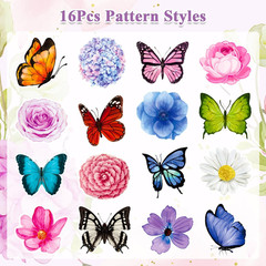 Butterfly Flower Sticker Rolls,1200Pcs (2 Rolls) 16 Design Butterfly Stickers fo