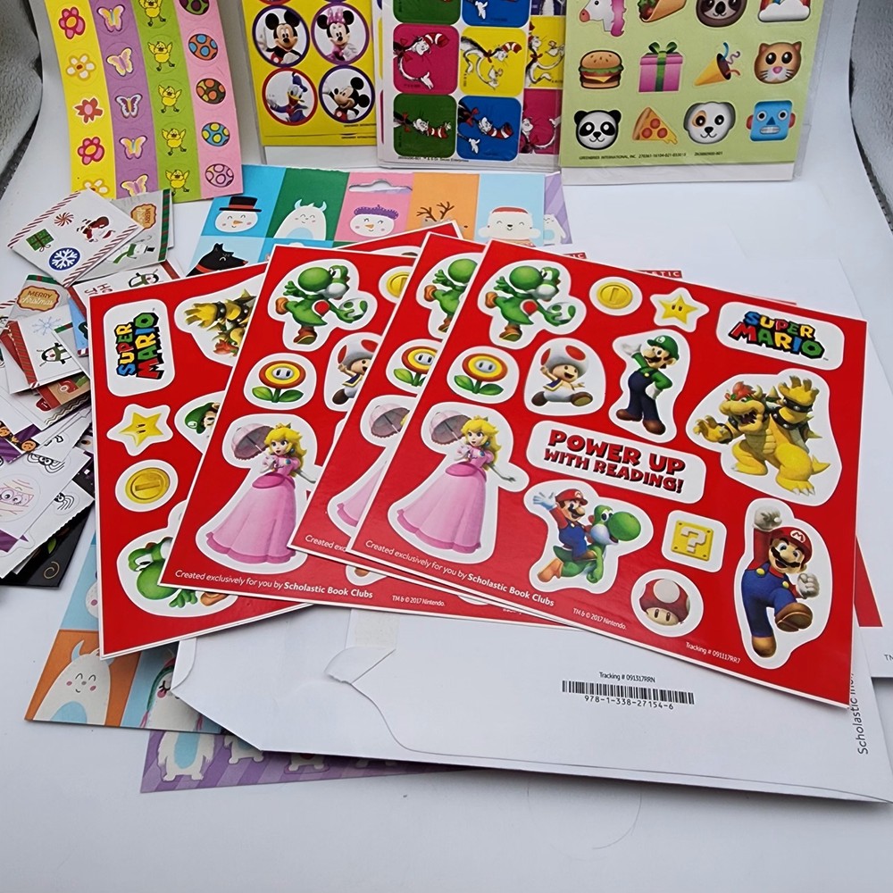 Lot of 100+ Stickers Super Mario Disney Dr Seuss Animals Emoji Scrapbook Teacher