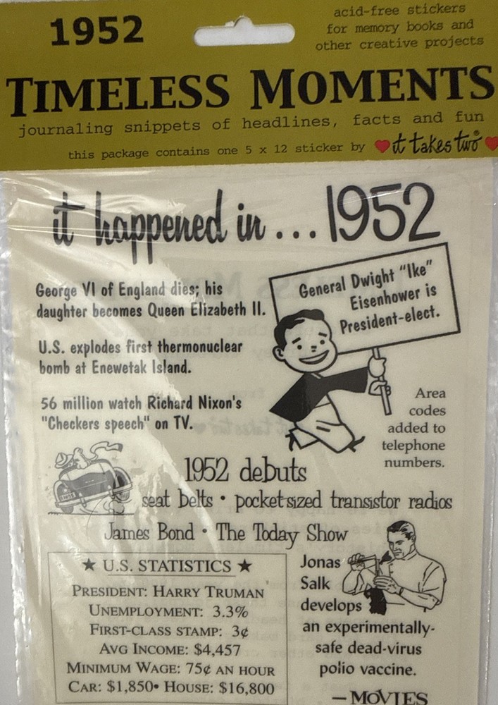 IT HAPPENED IN 1952 Timeless Moments Mylar Stickers(5”x12”) Years•Card Making•