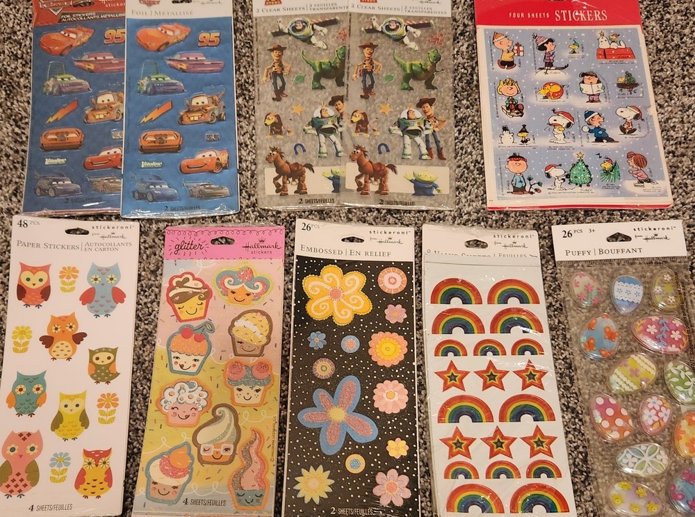 Vintage Hallmark Stickeroni Stickers Lot Rainbow Disney Cars Toy Story Snoopy ++